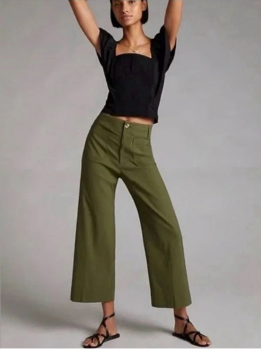 MAEVE Women’s Olive Green The Collette High Waist Wide Leg Trousers - Picture 1 of 10